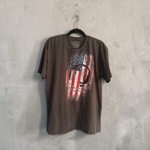 Men's Brown Graphic Crewneck T-Shirt with American Flag Print